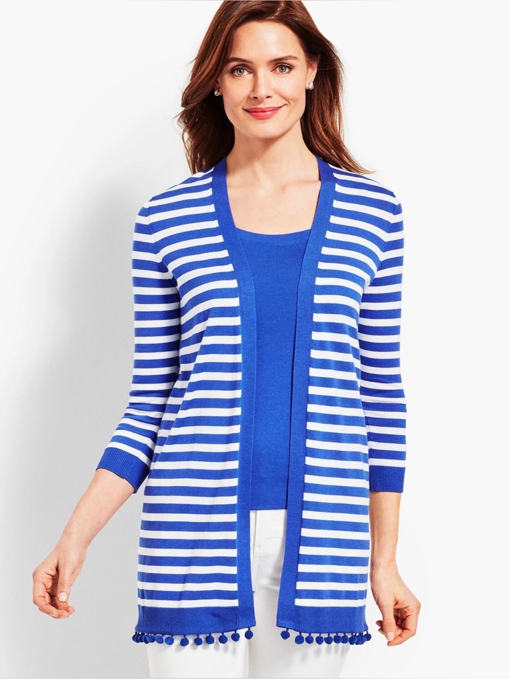 NWT Talbots size X blue white Natalie stripe cardigan sweater coastal spring